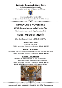 9h30 : MESSE CHANTÉE - Fraternité Saint Pierre de Belgique