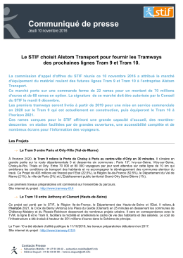 Le STIF choisit Alstom Transport pour fournir les Tramways des