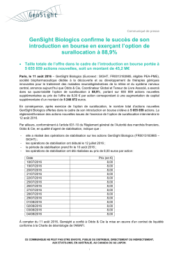 GenSight Biologics confirme le succ&egrave;s de son introduction en