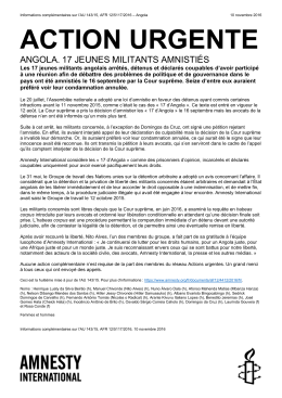 Angola: 17 JEUNES MILITANTS AMNISTI&Eacute;S