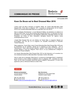 COMMUNIQUE DE PRESSE Koen De Bouw est le Best