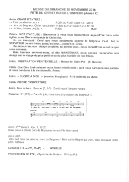 Page 1 MESSE DU DIMANCHE 20 NOVEMBRE 2016 FETE DU