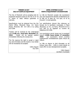 TENDER 16-027 SALE OF SURPLUS EQUIPMENT The City of