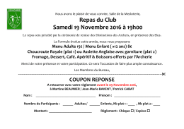 Repas du Club Samedi 19 Novembre 2016 à 19h00