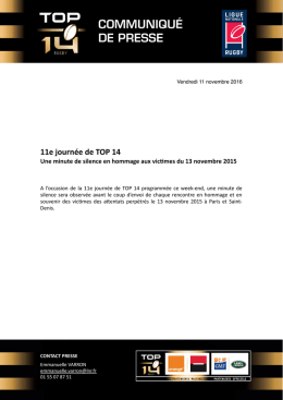 Une minute de silence observée lors de la 11e journée de TOP 14