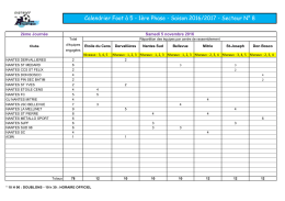 Calendrier Foot à 5 - 1ère Phase - Saison 2016/2017