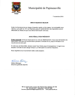 Avis d`&eacute;bulition pr&eacute;ventif - Municipalit&eacute; de Papineauville