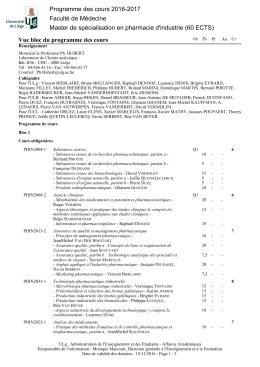 Vue bloc du programme des cours Programme des cours 2016