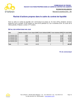 Rachat d`actions propres dans le cadre du contrat de