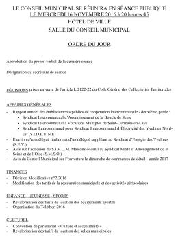 LE CONSEIL MUNICIPAL SE RÉUNIRA EN SÉANCE