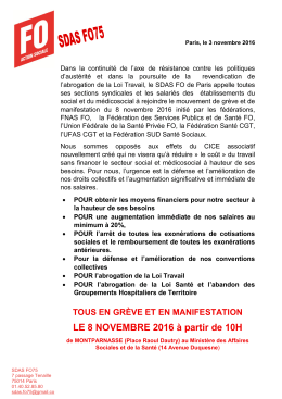 LE 8 NOVEMBRE 2016 à partir de 10H - FNAS-FO