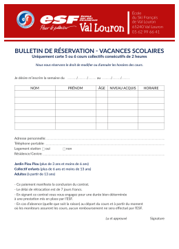 bulletin de réservation - vacances scolaires