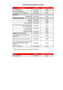 Tarifs Roaming Postpay&eacute; au Rwanda