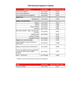Tarifs Roaming Postpayé en Ouganda