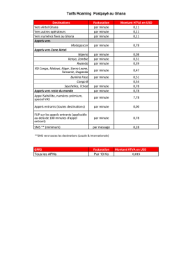 Tarifs Roaming Postpay&eacute; au Ghana