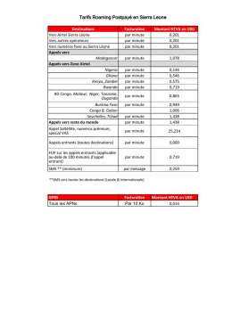 Tarifs Roaming Postpay&eacute; en Sierra Leone