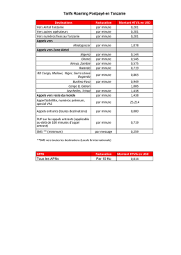 Tarifs Roaming Postpayé en Tanzanie