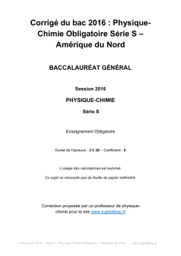 Corrigé du bac S Physique-Chimie Obligatoire 2016