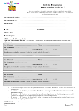 Bulletin d`inscription Année scolaire 2016 - 2017