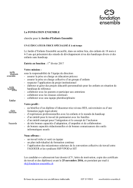 La FONDATION ENSEMBLE cherche pour le Jardin d`Enfants