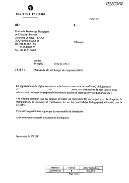 Page 1 7E/ECOP/E Ś) INSTITUIT PASTEUR Paris, le : DE: A