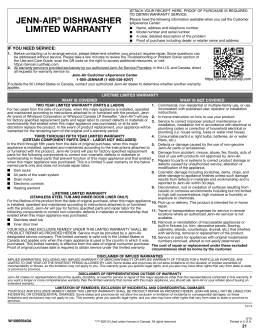 JENN-AIR&reg; DISHWASHER LIMITED WARRANTY