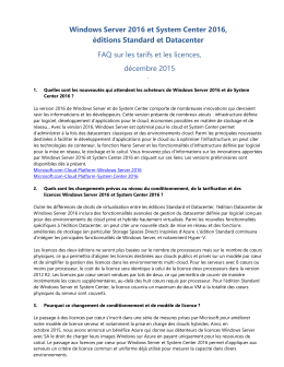 Windows Server 2016 et System Center 2016, éditions Standard et