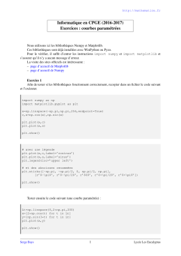 Informatique en CPGE (2016-2017) Exercices : courbes param&eacute;tr&eacute;es