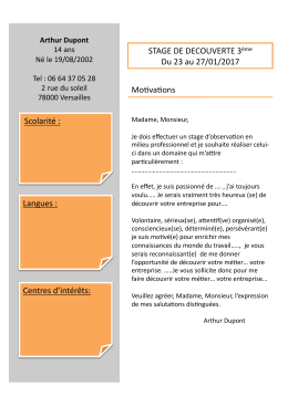 STAGE DE DECOUVERTE 3&egrave;me Du 23 au 27/01/2017 Mo va ons