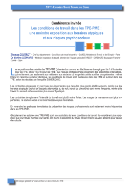 Conf&eacute;rence invit&eacute;e Les conditions de travail dans les TPE