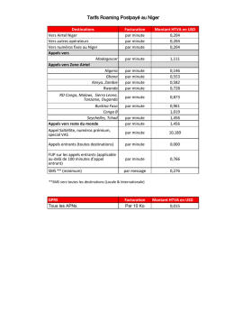 Tarifs Roaming Postpay&eacute; au Niger