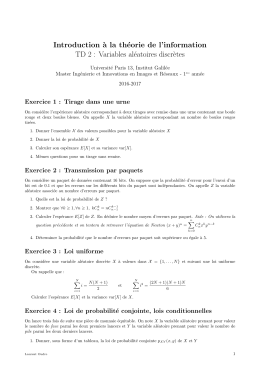 `a la théorie de l`information TD 2 : Variables