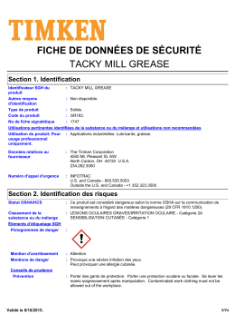 fiche de données de sécurité tacky mill grease