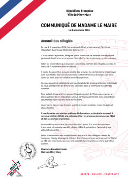 Communiqu&eacute; de madame le maire - 8 novembre 2016
