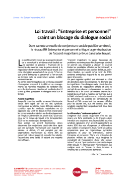 Loi travail : "Entreprise et personnel" craint un blocage du