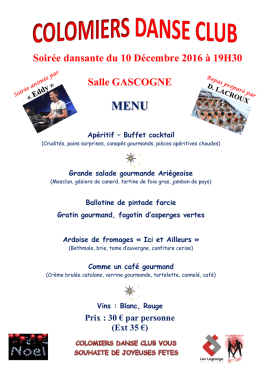 Soirée dansante du 10 Décembre 2016 à 19H30 Salle GASCOGNE