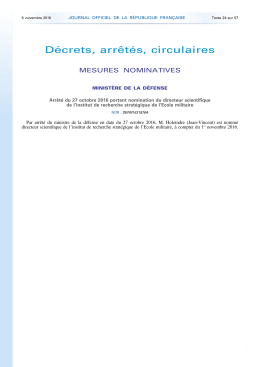 arr&ecirc;t&eacute; du ministre de la D&eacute;fense en date du 27 octobre 2016