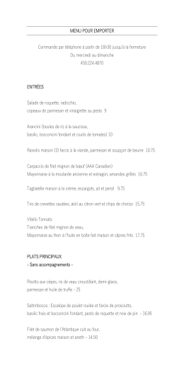 Consultez notre menu pour emporter