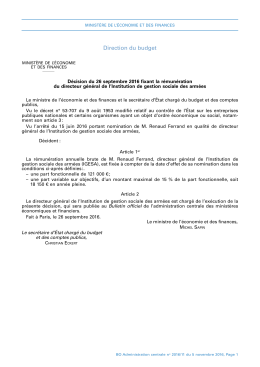 D&eacute;cision du 26 septembre 2016 fixant la r&eacute;mun&eacute;ration du directeur