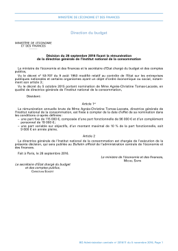 D&eacute;cision du 26 septembre 2016 fixant la r&eacute;mun&eacute;ration de la