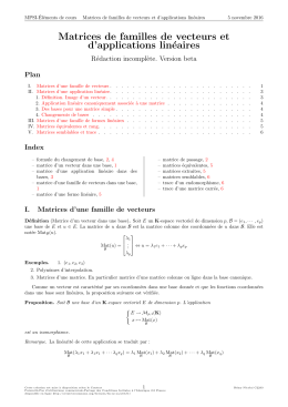 Matrices de familles de vecteurs et d`applications