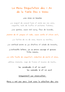 menu dégustation de notre anniversaire 1 an