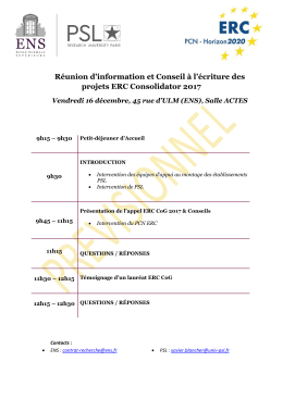 Réunion d`information et Conseil à l`écriture des projets ERC