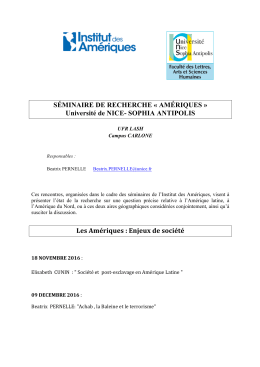 SÉMINAIRE DE RECHERCHE « AMÉRIQUES » Université de NICE