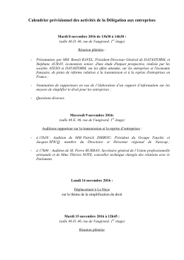 Calendrier prévisionnel des activités de la Délégation aux entreprises