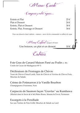 Entrées Menu Carte ntrées