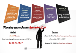 Planning espace Jeunes Novembre 2016