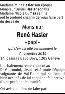 René Hasler - Hommages.ch