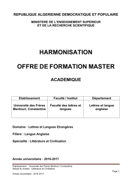 Master_Littérature et Civilisation - Université des Frère Mentouri