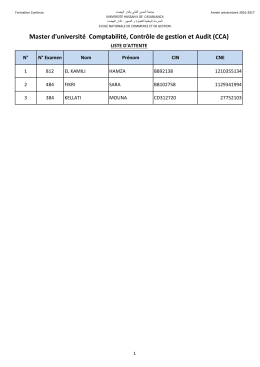 Master d`université Comptabilité, Contrôle de gestion et Audit (CCA)